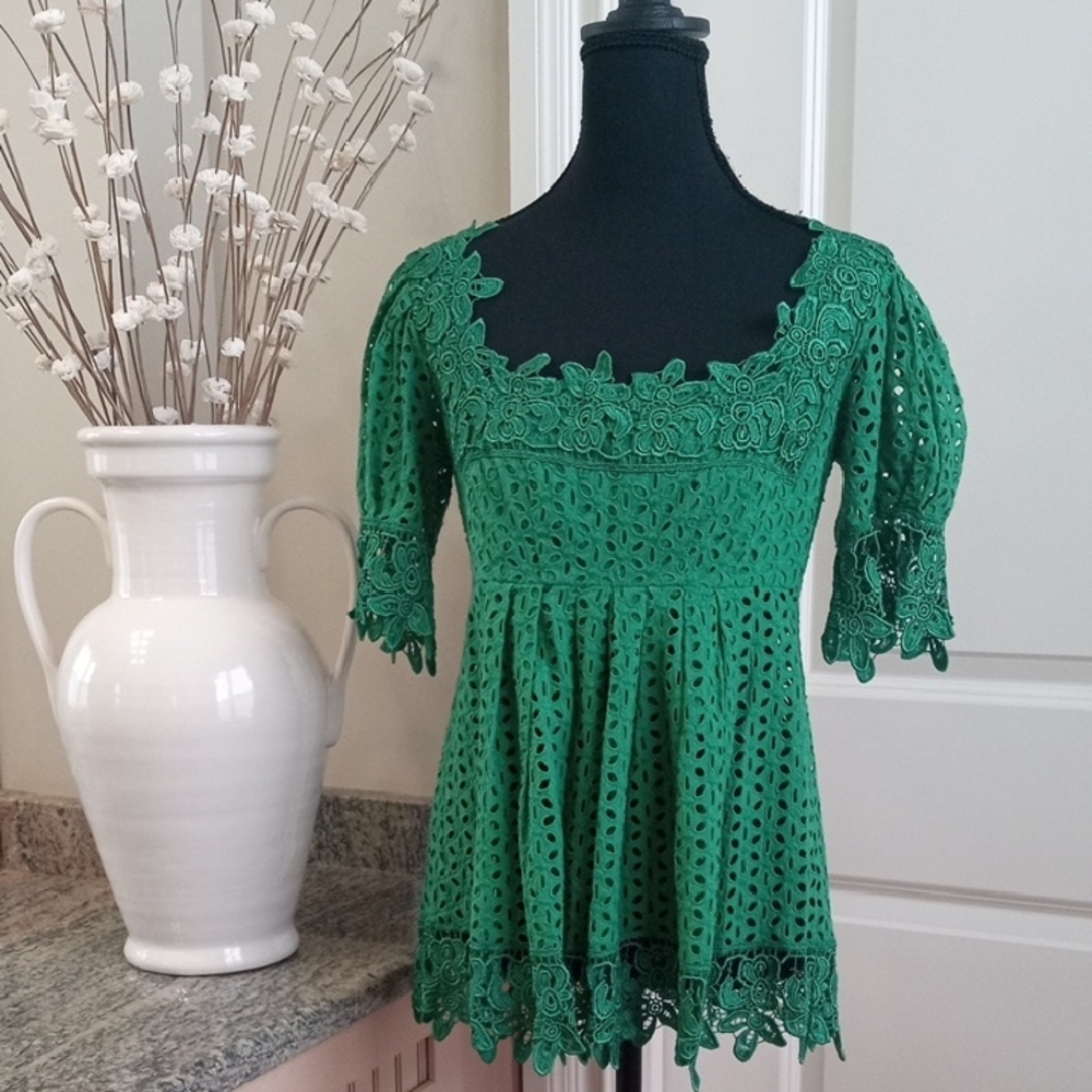 Moda International Emerald Lace Blouse Sz. 4 💚